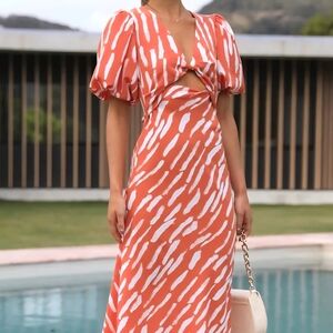 Commense Vibrant Orange and White Maxi Dress